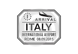 Italy Passport stamp. Visa stamp for travel. Rome international airport sign. Immigration, arrival and departure symbol. Vector